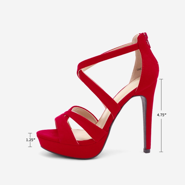 Stiletto Platform Pump Sandals - RED SUEDE - 1